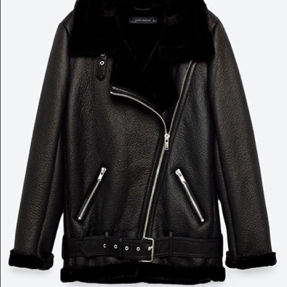 *SOLD* Zara Shearling Aviator/Biker Jacket - Picture 2 of 3